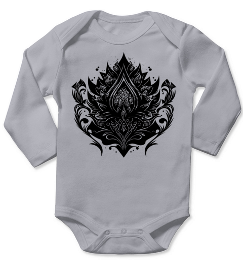 Vintage Lotus Flower Water Lily Tattoo Hobby Long Sleeve Baby One-Piece