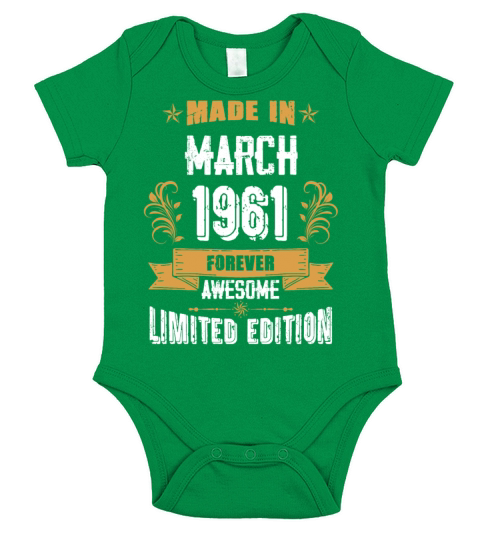 March 1961 Vintage Birthday Present Short Sleeve Baby One-Piece