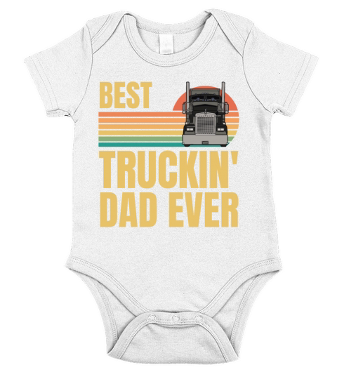 Retro Vintage Best Truckin Dad Ever Big Rig Truck Short Sleeve Baby One-Piece