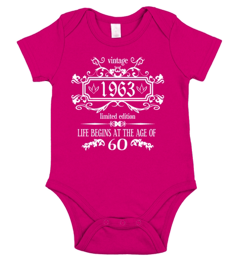 Vintage 1963 Birthday Life begins at 60 years old Short Sleeve Baby One-Piece