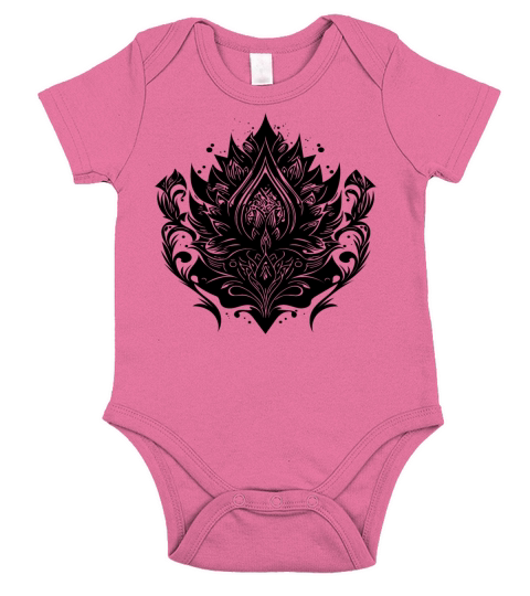 Vintage Lotus Flower Water Lily Tattoo Hobby Short Sleeve Baby One-Piece