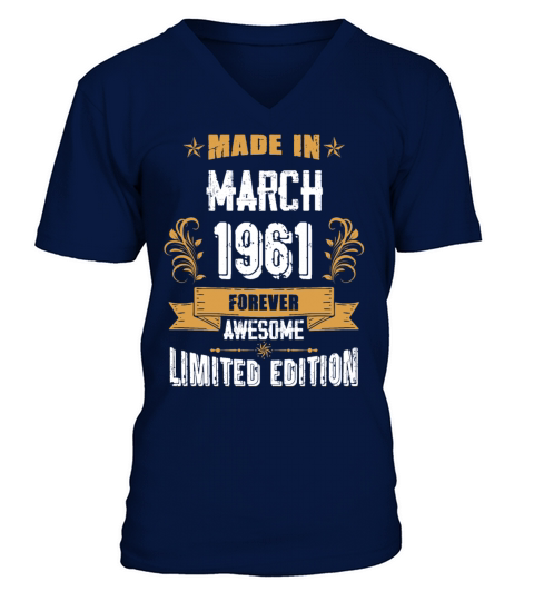 March 1961 Vintage Birthday Present V-Neck T-shirt