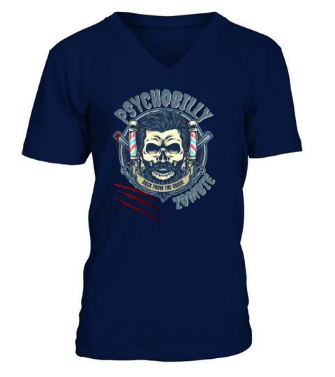 Psychobilly Zombie Retro Design V-Neck T-shirt