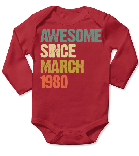 Retro Awesome Since March 1980 Groovy Vintage Long Sleeve Baby One-Piece
