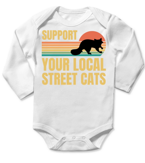 Retro Support Your Local Street Cats Raccoon Lover Long Sleeve Baby One-Piece