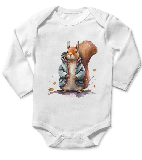 Squirrel Lovers watercolor wearing jack Long Sleeve Baby One-Piece