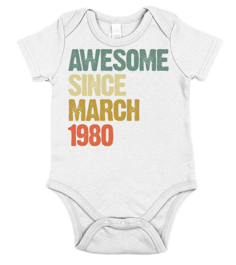 Retro Awesome Since March 1980 Groovy Vintage Short Sleeve Baby One-Piece
