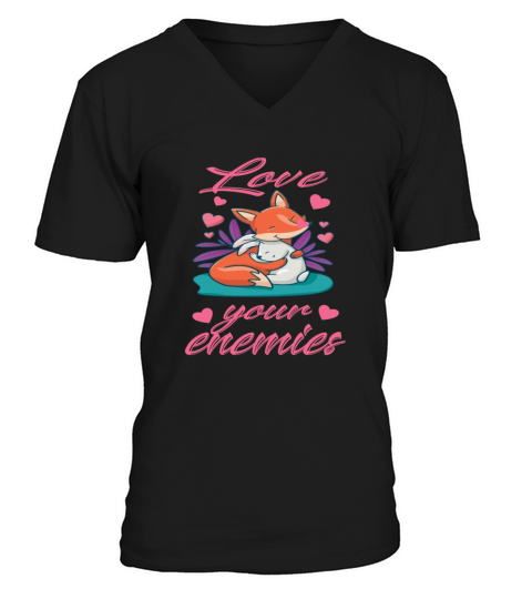 Love Your Enemies Fox Rabbit Jesus Bible Peace V-Neck T-shirt
