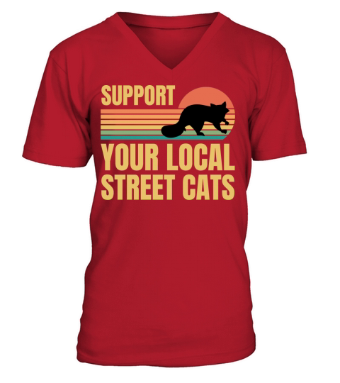 Retro Support Your Local Street Cats Raccoon Lover V-Neck T-shirt