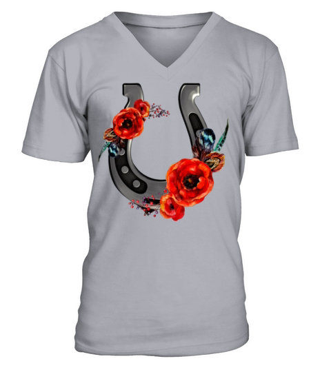 Happy Horseshoe With Poppies V-Neck T-shirt