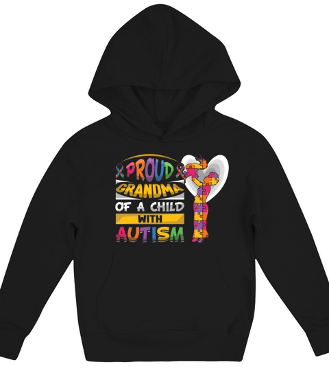 Proud Grandmom Puzzle Autism Awareness Kids Hoodie