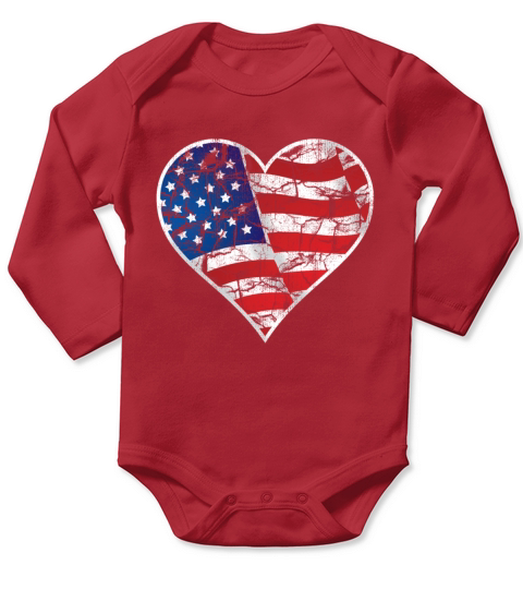 american heart flag vintage retro Long Sleeve Baby One-Piece