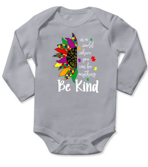 Autism Awareness - Be Kind Colorful Sunflower Long Sleeve Baby One-Piece