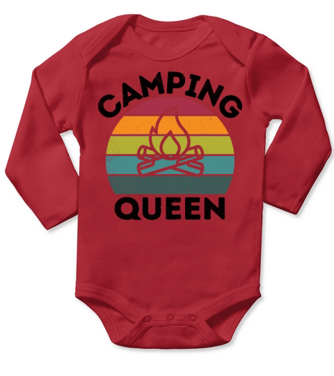 Camping Queen vintage retro colorful and black Long Sleeve Baby One-Piece