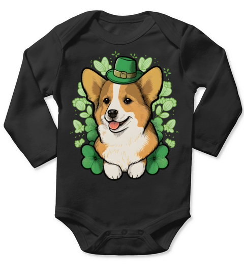 Cute Corgi Lover Shamrock Happy St Patricks Day Long Sleeve Baby One-Piece