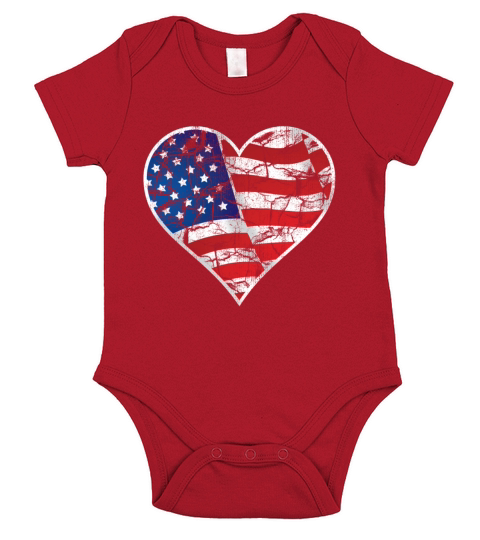 american heart flag vintage retro Short Sleeve Baby One-Piece