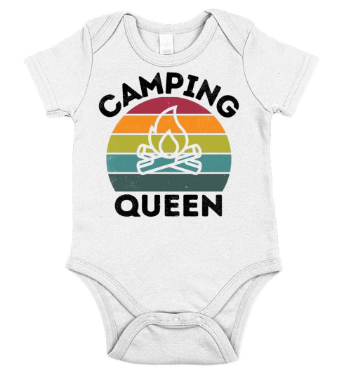 Camping Queen vintage retro colorful and black Short Sleeve Baby One-Piece