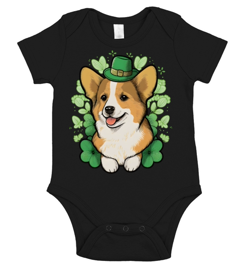 Cute Corgi Lover Shamrock Happy St Patricks Day Short Sleeve Baby One-Piece