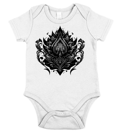 Vintage Lotus Flower Water Lily Tattoo Hobby Short Sleeve Baby One-Piece