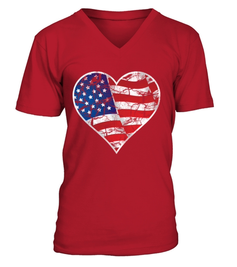 american heart flag vintage retro V-Neck T-shirt