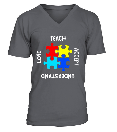 Autism Teacher Teach Accept Understand Love V-Neck T-shirt