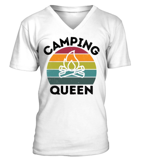 Camping Queen vintage retro colorful and black V-Neck T-shirt