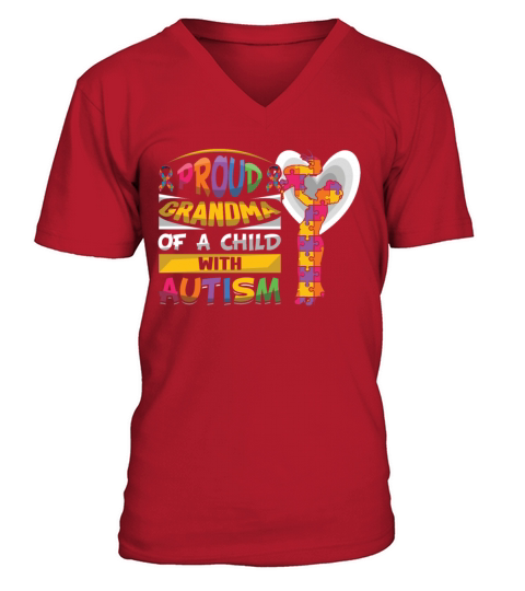 Proud Grandmom Puzzle Autism Awareness V-Neck T-shirt