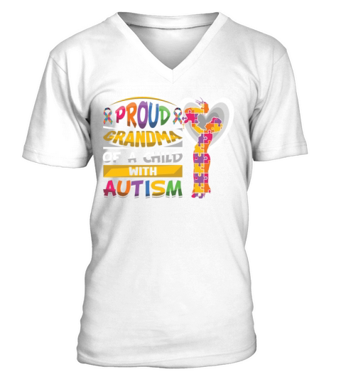Proud Grandmom Puzzle Autism Awareness V-Neck T-shirt