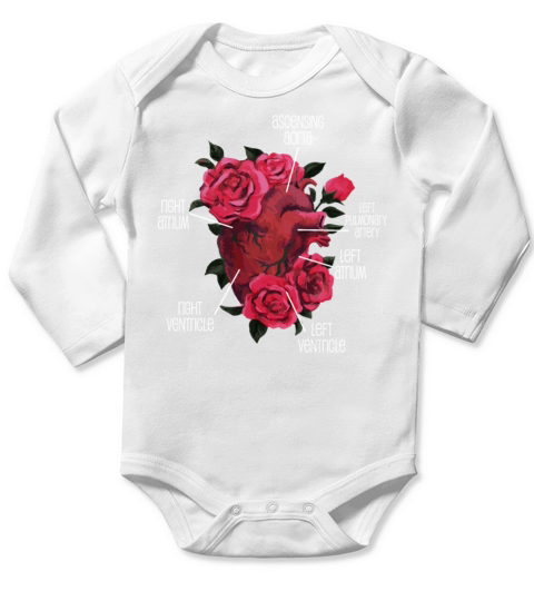 Anatomical Heart And Flowers Long Sleeve Baby One-Piece