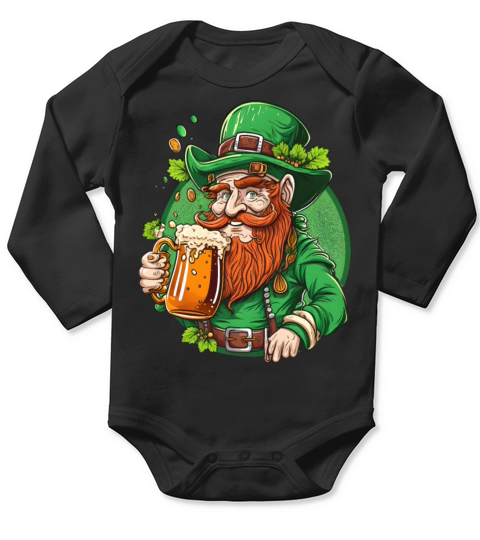 Leprechaun Drinks Beer Funny St Patricks Day Long Sleeve Baby One-Piece