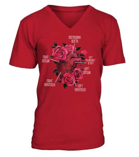 Anatomical Heart And Flowers V-Neck T-shirt