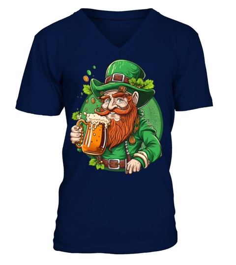 Leprechaun Drinks Beer Funny St Patricks Day V-Neck T-shirt