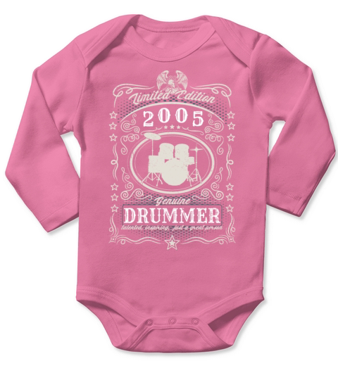 Vintage 2005 Drummer Birthday Gift Percussionist Long Sleeve Baby One-Piece