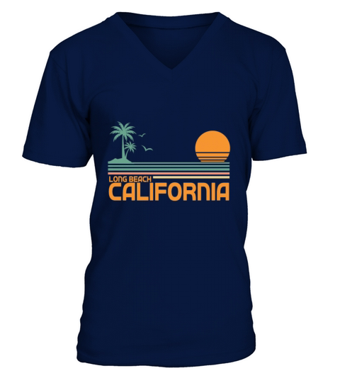 GRAPHIC TEES RETRO LONG BEACH CARIFORNIA VINTAGE V-Neck T-shirt