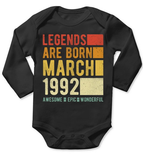 Birthday March 1992 Long Sleeve Baby One-Piece