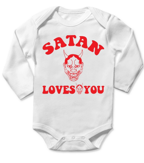 Satan Loves You Vintage Retro Text Long Sleeve Baby One-Piece
