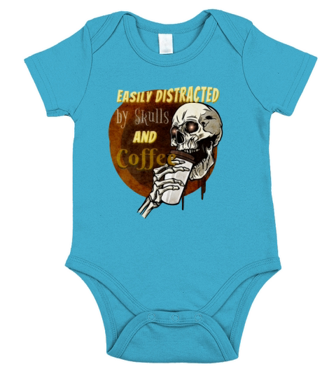 Easily Distracted By Skulls and Coffee Short Sleeve Baby One-Piece