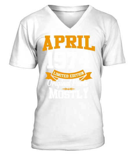 April 1974 Vintage Birthday Present V-Neck T-shirt