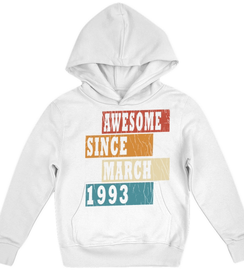 30th birthday march vintage 1993 vintage Kids Hoodie