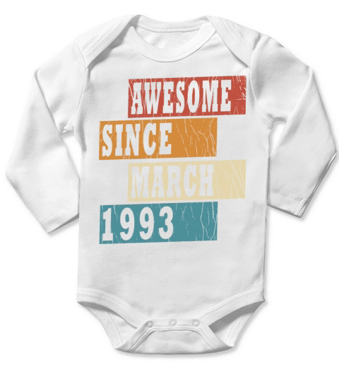 30th birthday march vintage 1993 vintage Long Sleeve Baby One-Piece