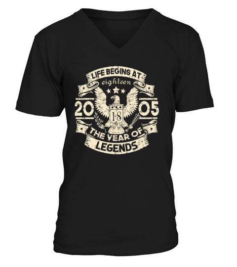 Life begins at 18 years 2005 vintage birthday V-Neck T-shirt