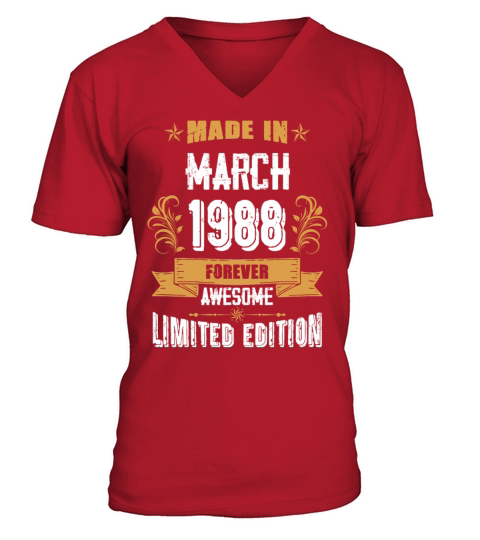 March 1988 Vintage Birthday Present V-Neck T-shirt