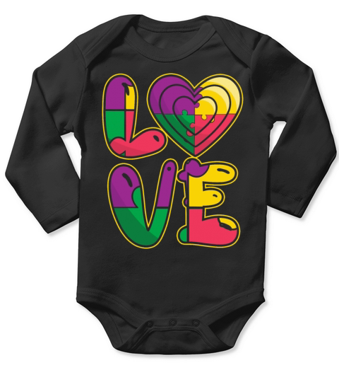 Support Love Puzzle Colorful Autism Awareness Long Sleeve Baby One-Piece