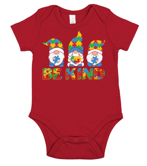 Be Kind Autism Awareness - 3 Cute Colorful Gnomes Short Sleeve Baby One-Piece