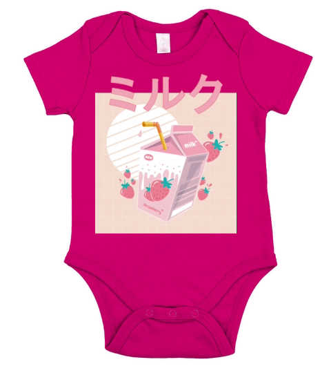 Funny Retro 90s Japanese Kawaii Strawberry Milk Short Sleeve Baby One-Piece