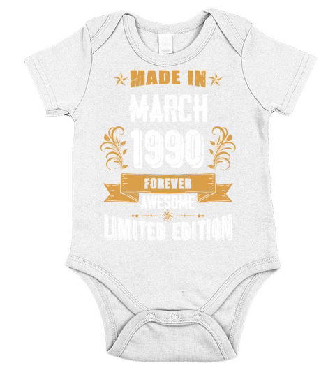 March 1990 Vintage Birthday Present Short Sleeve Baby One-Piece