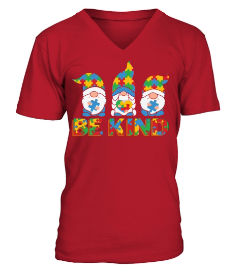 Be Kind Autism Awareness - 3 Cute Colorful Gnomes V-Neck T-shirt