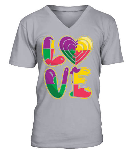 Support Love Puzzle Colorful Autism Awareness V-Neck T-shirt