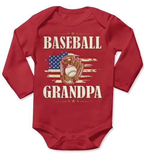 American Flag USA Proud Grandpa Shirt Baseball Ame Long Sleeve Baby One-Piece
