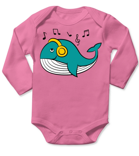 Cute Whale Listening To Music Long Sleeve Baby One-Piece